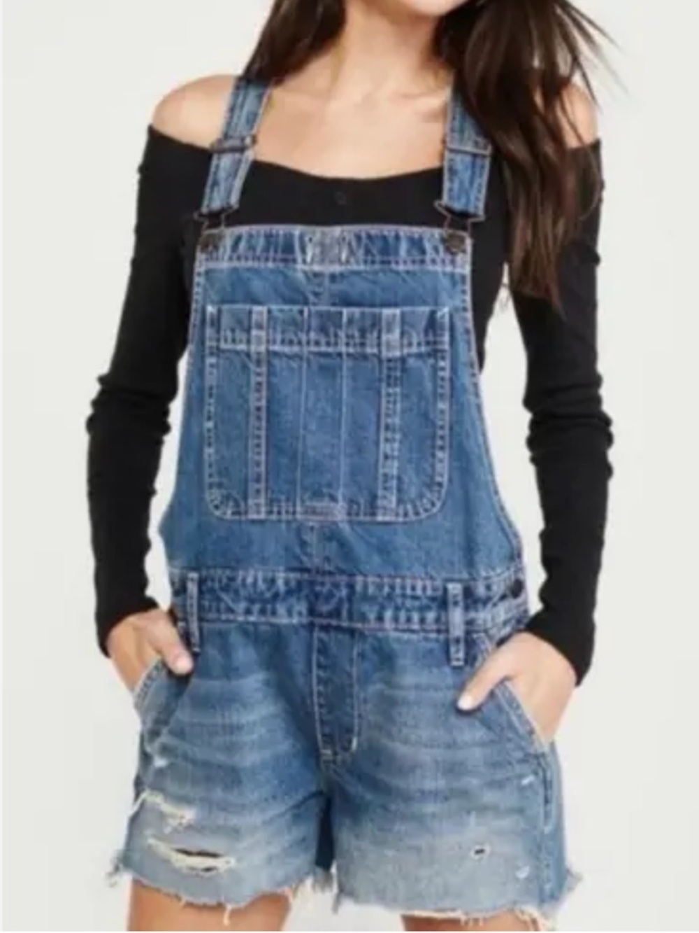 Abercrombie & Fitch Abercrombie Ripped Denim Jean Shortalls Overalls - Blue